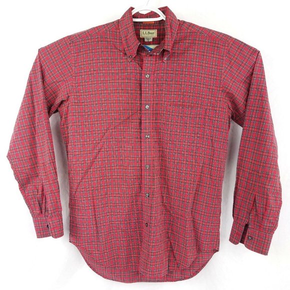 Vtg LL Bean Made in USA Red Tartan Scotch Plaid Check Button Front Shirt, Medium - Picture 2 of 6